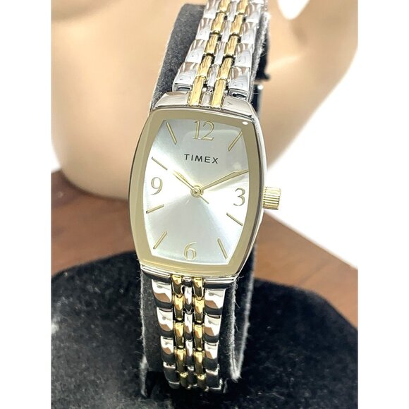 Timex Women's Watch TW2T50200 Quartz Silver Dial Rectangle Two Tone Steel 21mm - Picture 1 of 14